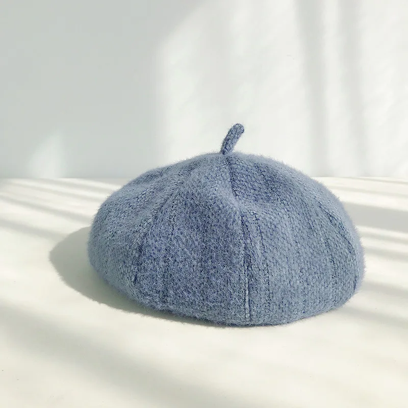 Blue Шерстяные шапки-береты для женщин, зимние Остроконечные шапки-береты с тыквой для девочек, мягкая женская плоская кепка, винтажная восьмиугольная кепка, малярные шляпы - Цвет: Blue