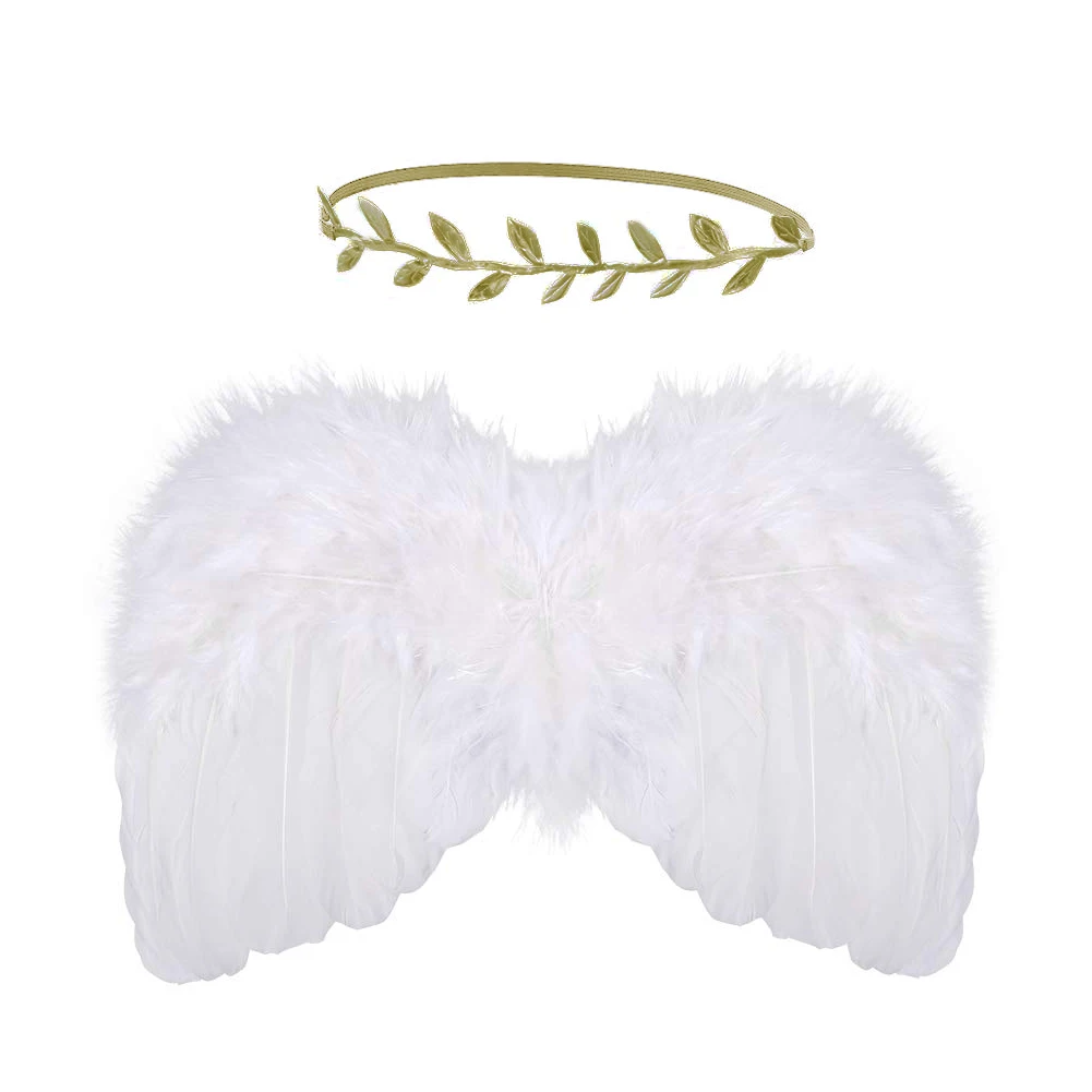 Boys Girls Leaf Headband Birthday Angel Wings Cute Newborn Baby Artificial Feather Gift DIY Photo Prop Set Art Soft Party |