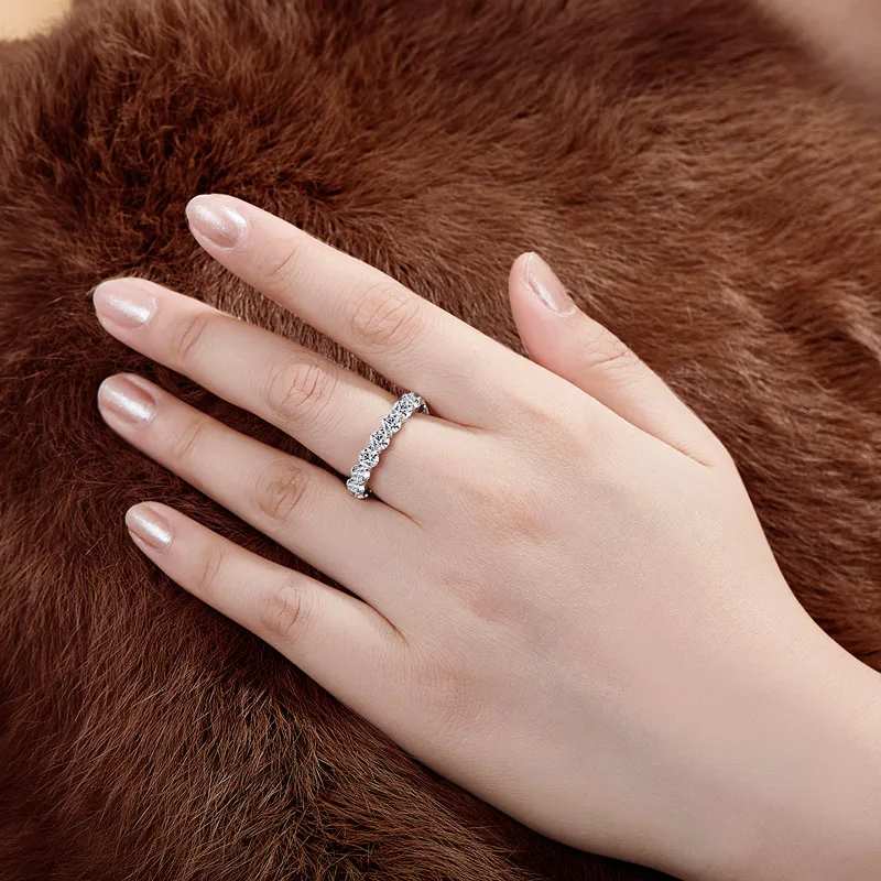 

COLOR FISH Solid 925 Silver Eternity Rings For Women High Quality Round Cut 4mm Wedding Band Match Ring Sona Jewelry Gift