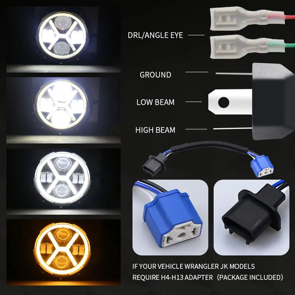 500 Вт лм 7-дюймовый светодиодный желтый белый гало ангельские глазки фары s для Jeep