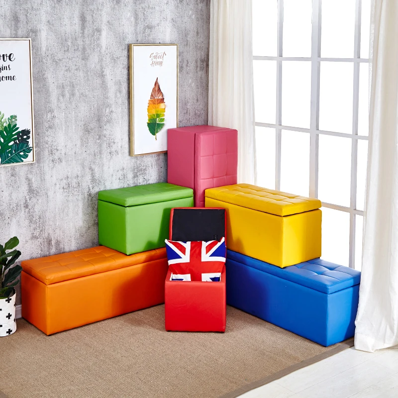

Nordic Storage Pouf Multifunctional Ottoman PU Storage Change Shoes Stools Cotton and Linen Bench Clothing Sofa Stool Boxes