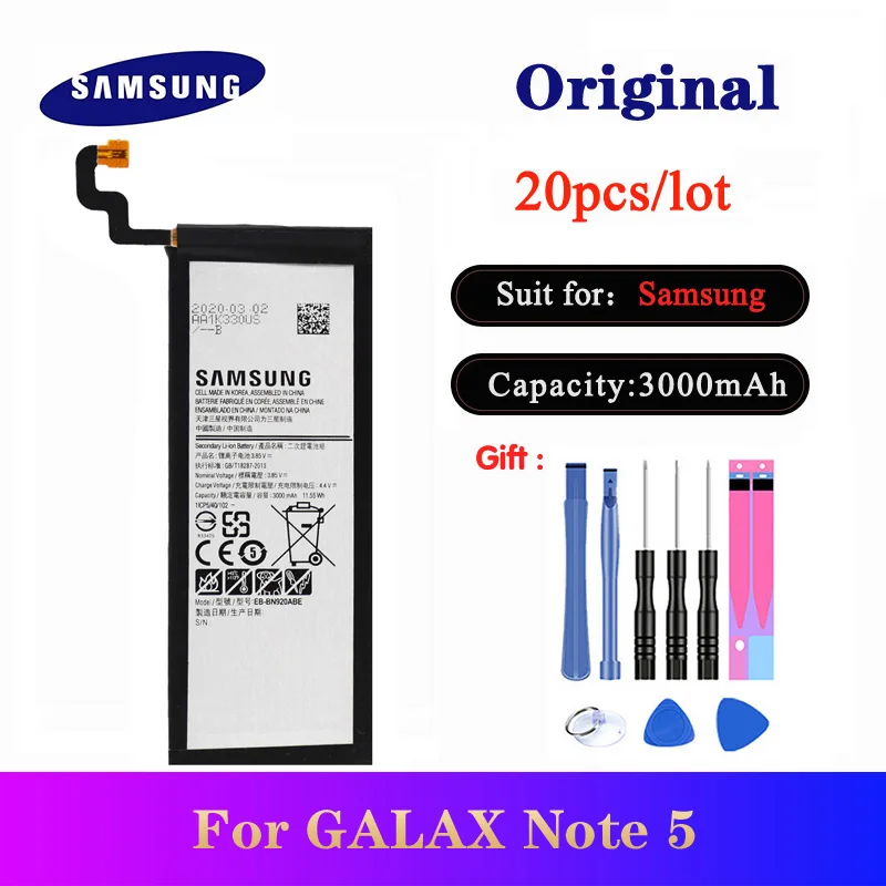 

20pcs/lot Original Battery EB-BN920ABE For Samsung Galaxy Note 5 N9200 N920T N920F Note5 SM-N920 N9208 Phone Bateria 3000mAh