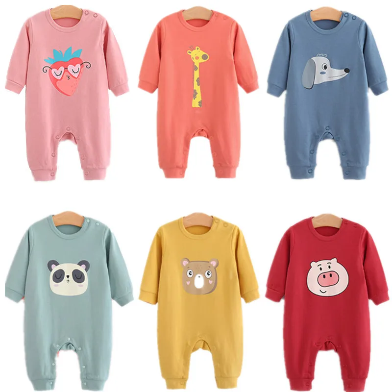 Детский хлопковый комбинезон с длинным рукавом и принтом животных|Ромперы| |