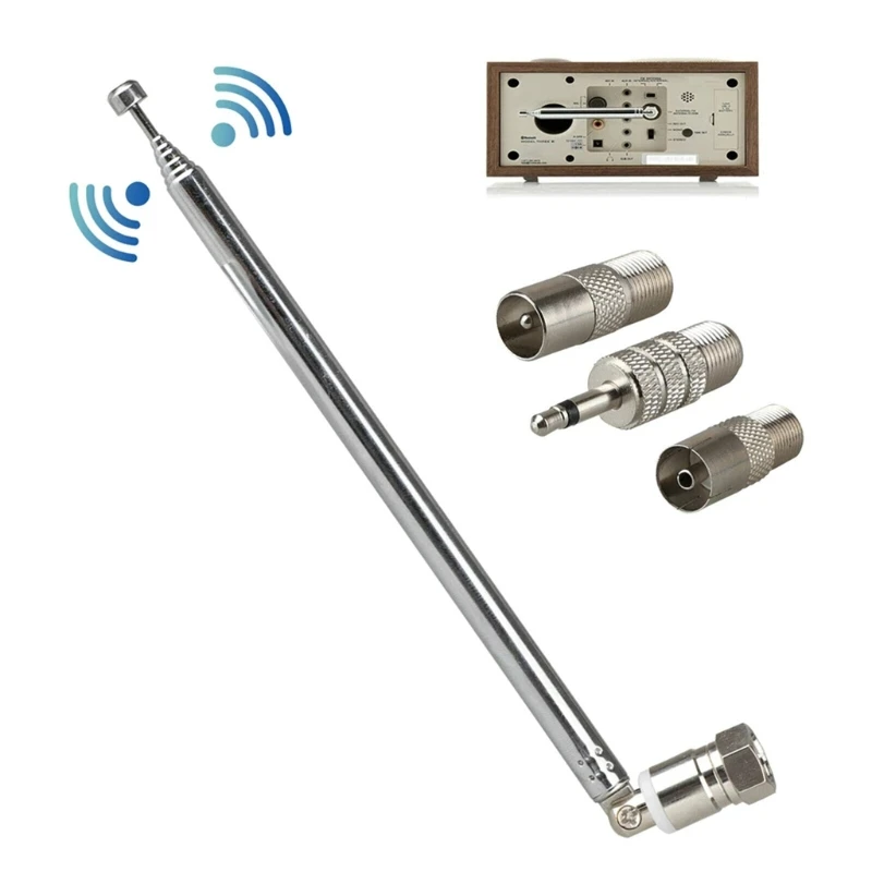 F Type Telescopic Antenna 180 Degree Bendable w/ 3 Adapters Telescopic Antenna No Rust Anti-noise Anti-interference