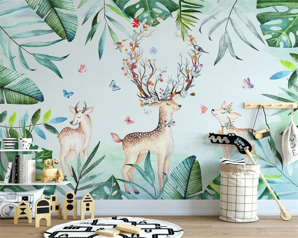 Современные декоративные картины скандинавский зеленый подорожник лист лося