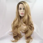 Длинные натуральные волнистые Омбре коричневые блонд синтетические кружевные передние парики с боковой частью термостойкие волосы парики для женщин Замена