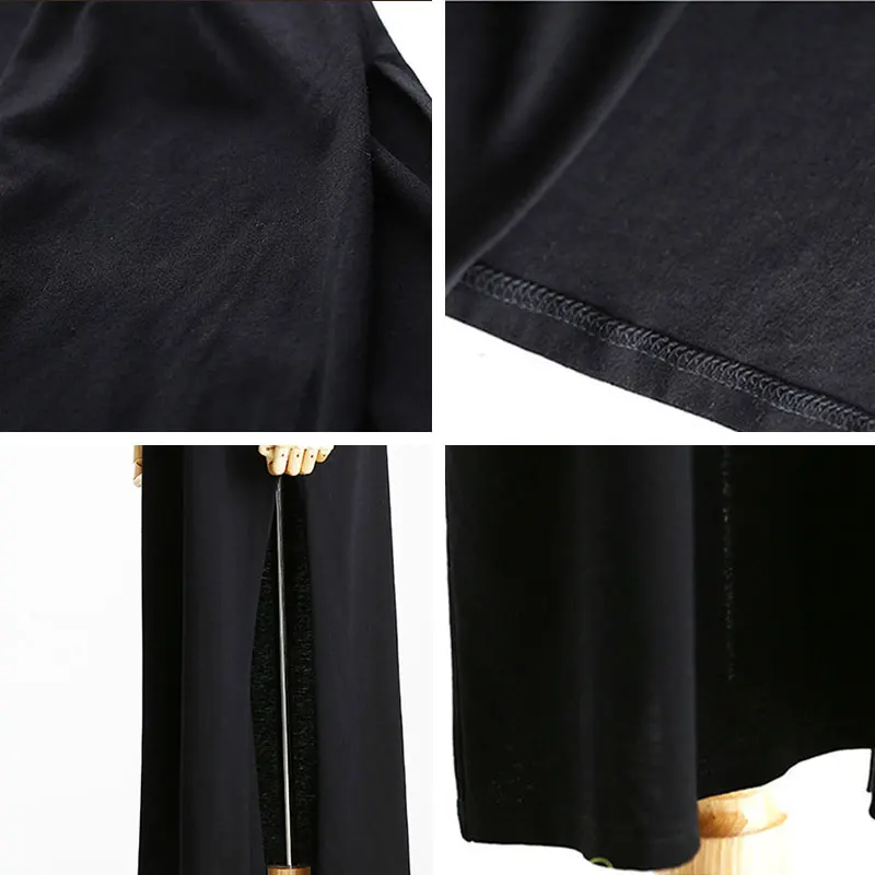 

New Women's Sexy Black Long Dress Summer Slim Round Neck Loose Short-Sleeved Dress Party Split Straight Maxi Long Dress Vestidos