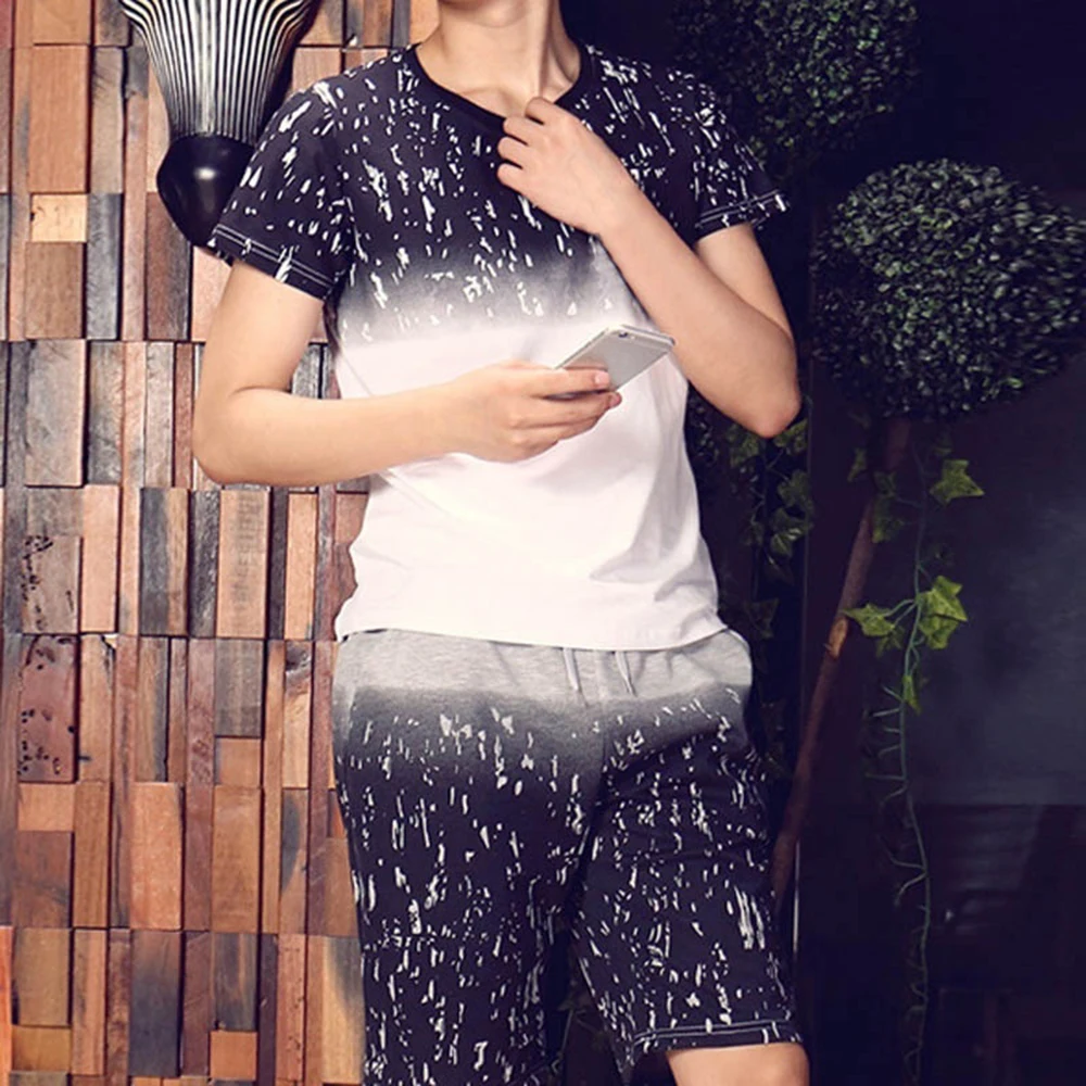 Летние мужские комплекты с градиентным принтом зимняя футболка круглым вырезом