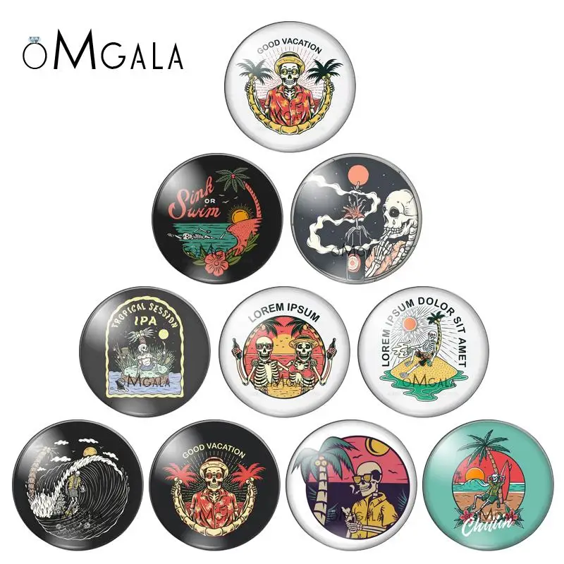 

New Cartoon Punk Style Summer Skull Photos 10pcs 12mm/18mm/20mm/25mm Round photo glass cabochon demo flat back Making findings