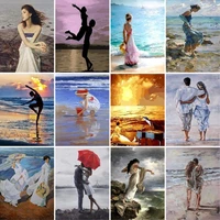 gatyztory diy oil painting paint by number kit seaside figure painting for adults kids arts craft for movie home wall decor gift