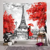 Paris Tapestry Wall Hanging Art Home Decor European City Landscape France Eiffel Tower Black White Red Modern Couple