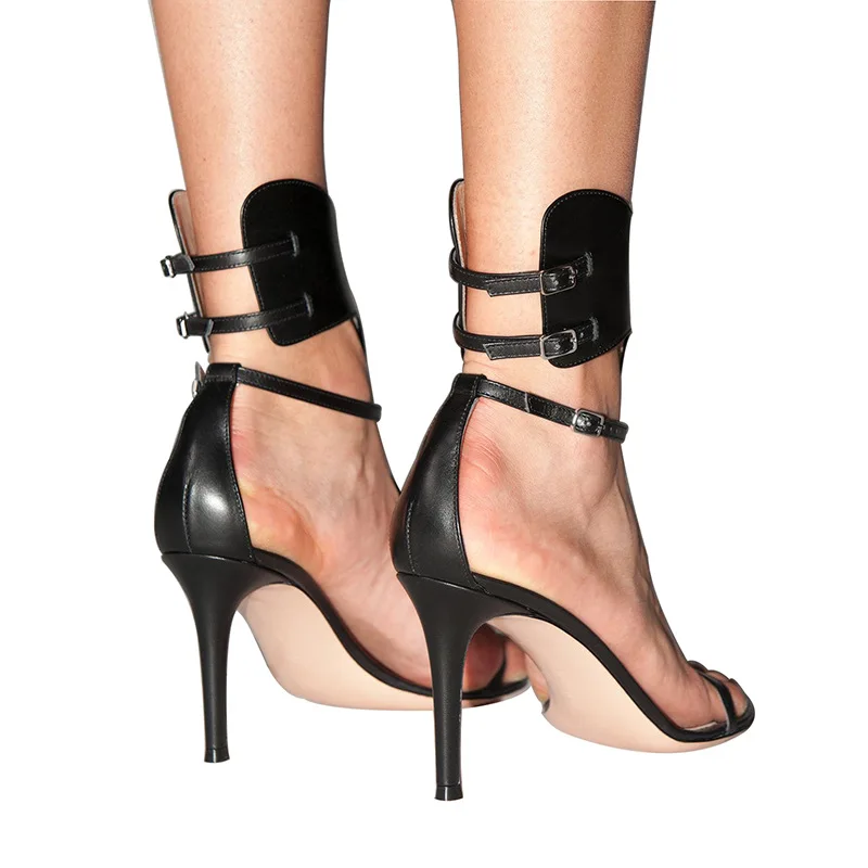

Big Black PU buckle sexy clip toe fashion slim high heel party sandals