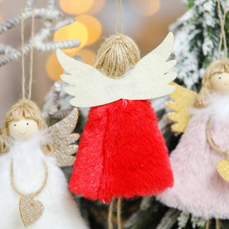 

4PCS New Year Hanging Doll Christmas Articles Angle Snowflakes with 4 PCS Christmas Painted Tree Pendant