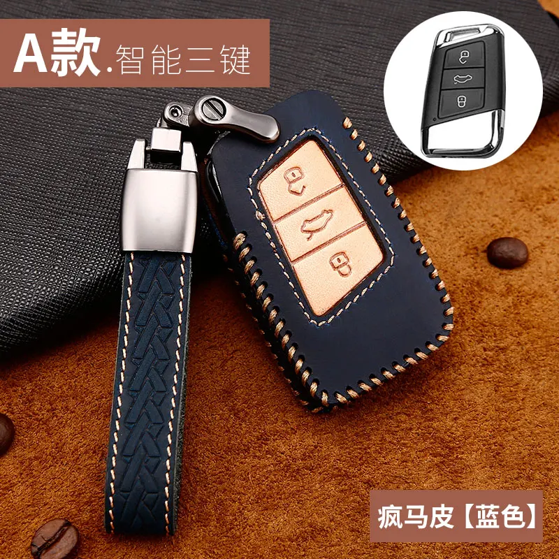 

Genuine Leather Car Key Remote Cover Case For Volkswagen VW Tiguan MK2 Magotan Passat B8 CC 2017 2018 For Skoda Superb A7