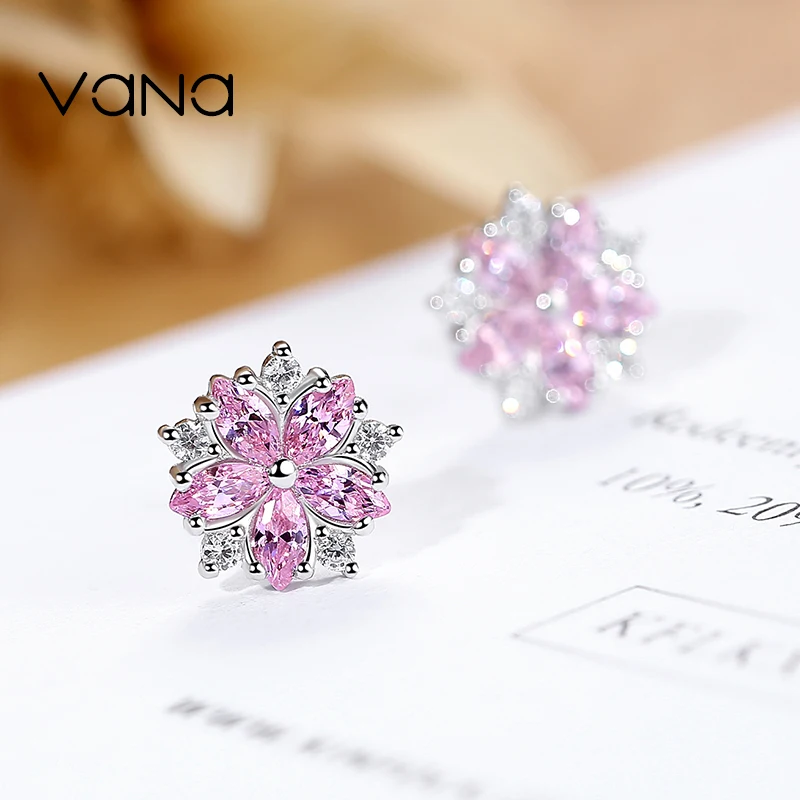 Женские серьги-гвоздики VANA Sakura из стерлингового серебра 925 пробы милые модные |