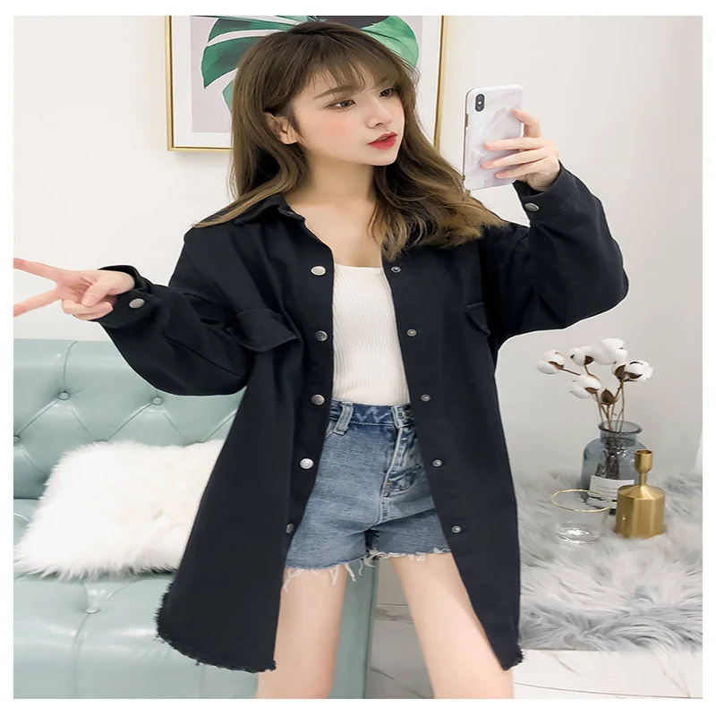 

2021 spring and autumn new retro all-match thin jacket in the long section long-sleeved shirt denim shirt women