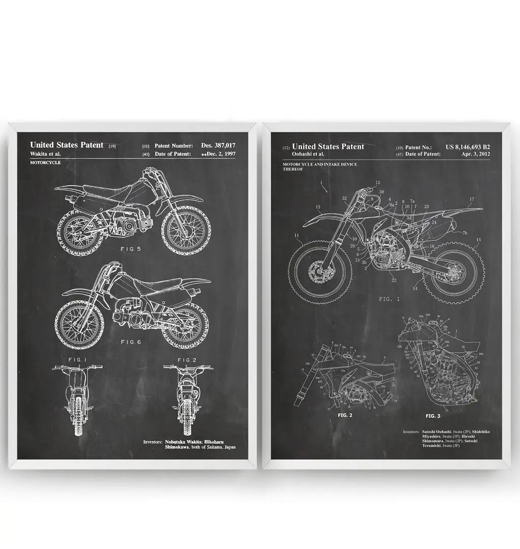 Винтажный набор из 2 патентов на Байк скремблер Мотокросс чертеж плакат картина