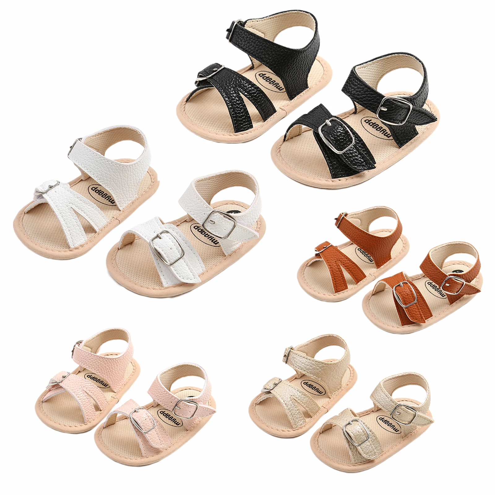 

Newborn Baby Girls Boys Sandals Shoes Summer Non-Slip First Walker Infant Toddler Buckle Flat Sole Prewalker Shoes 0-18M