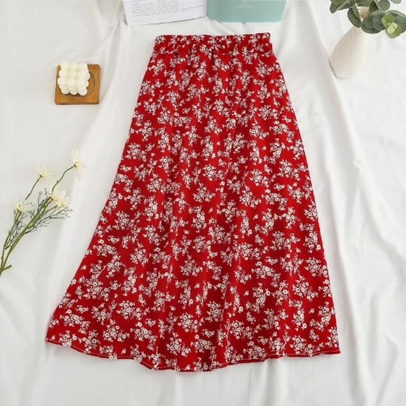 Женская шифоновая юбка винтажная А-силуэта с цветочным принтом эластичная