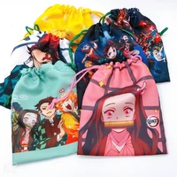 1pc new anime demon slayer blade drawstring bag nezuko student storage organizing bag tanjiroutravel bag gifts figure toys
