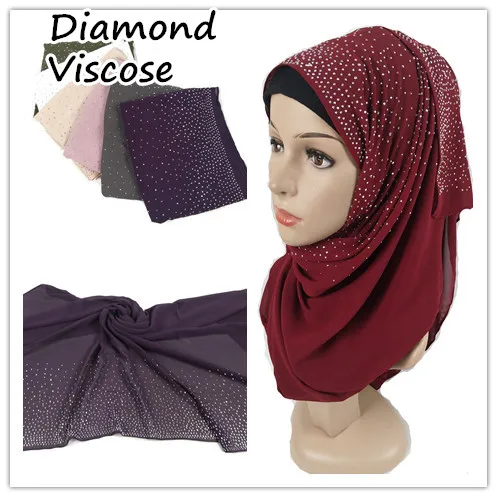 

D12 10pcs High quality diamond viscose hijab shawl scarf lady scarf/scarves plain maxi wrap headband