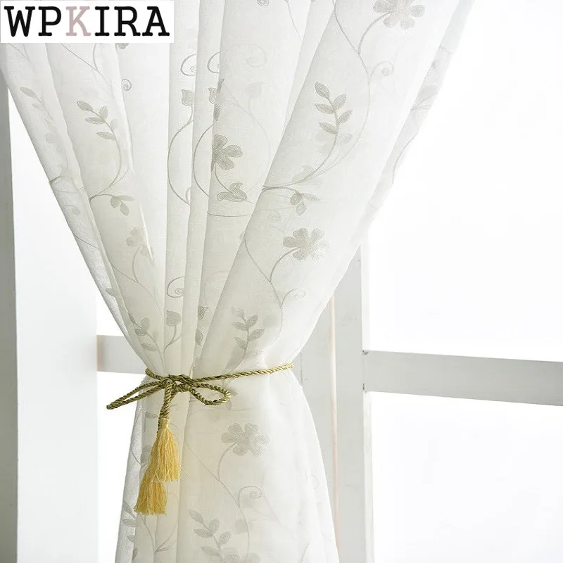 

Пасторальные белые цветочные вышитые занавески из вуали для гостиной прозрачные готовые драпировки оконные шторы ZH020 & B