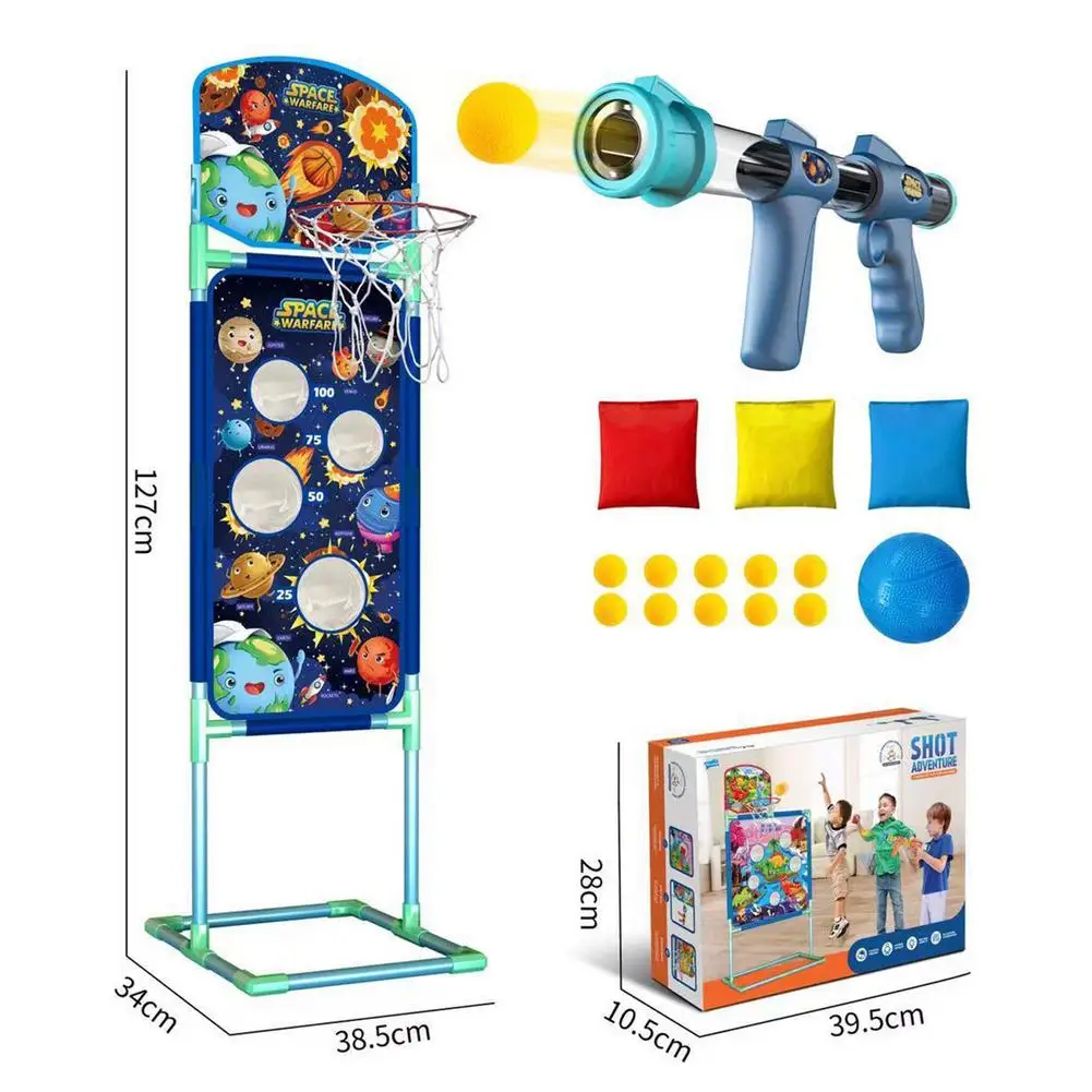 Игра "Стрельба по мишеням" 3-в-1 с пневматическими ружьями на пенных шариках, баскетбольными мячами 10 EVA и 3 кулачками для метания.