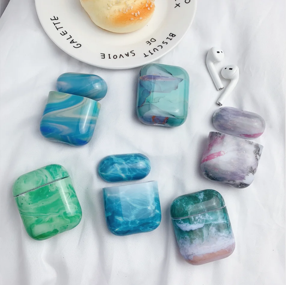 Новая роскошная мраморная твердая ПК Беспроводная сумка для зарядки наушников