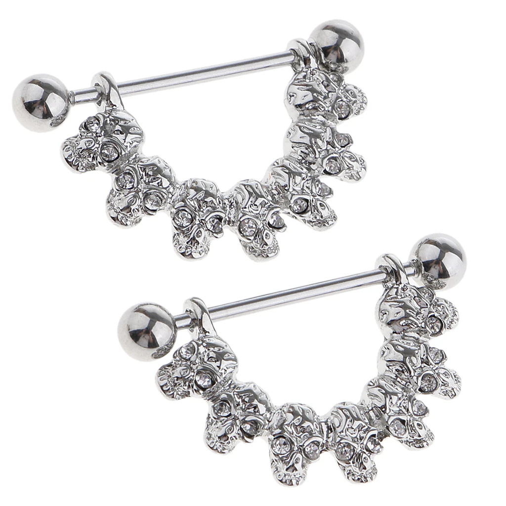 1 пара болтающихся черепов очаровательное кольцо на соски стразы круглый щит для