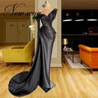 Черные атласные платья ручной работы для выпускного вечера 2021 женское длинное вечернее платье для свадьбы арабское вечернее платье Дубая женское