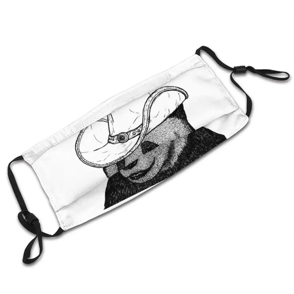 

Cowboy Panda Fashion Print Face Mask Reusable Washable Funny Pm2.5 Filter Mouth Mask Cowboy Panda Wallace Vanborn Black And