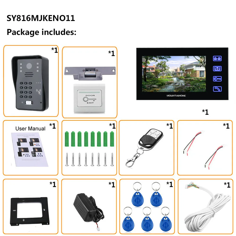 

7" Lcd Video door phone intercom system RFID door access control kit outdoor camera Electric Strike Lock+wireless remote control