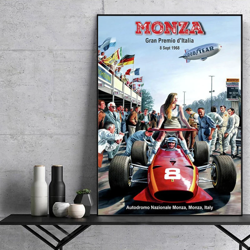 

Nordic Home Decorative In The Monza Grand Prix 1968 Poster and Prints Painting Canvas Printing Wall Art Pictures for Living Room