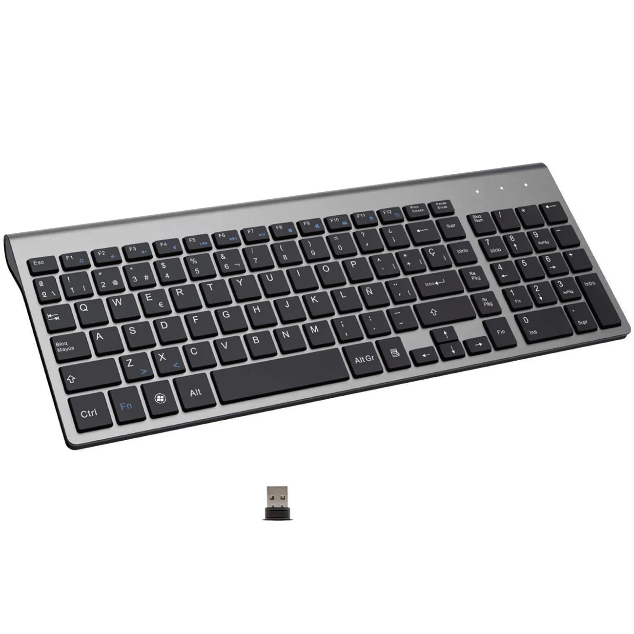 

Ultra Slim Spanish 101 Keys Wireless Keyboard High Quality Multimedia Low Noise 2.4G Keyboard for Windows 7 10 Android TV Box