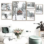 Зимний пейзаж сосновый лес Снежный домик настенная живопись холст скандинавские постеры и принты настенные картины для декора гостиной