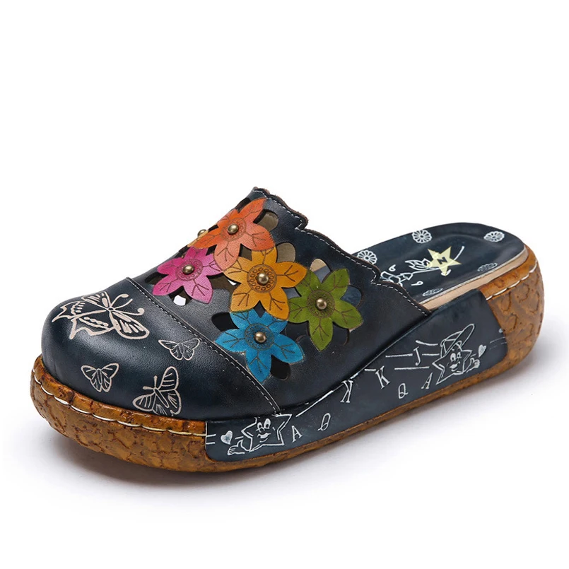 Женские шлепанцы Летние сандалии Сланцы Пляжные в этническом стиле с цветочным