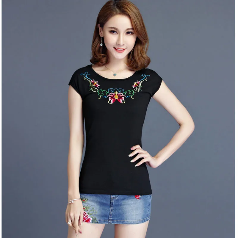 Embroidery T Shirt Women Camisa Feminina Harajuku Summer Top Tee Femme Camisetas Mujer Tshirt Tops Vintage | Женская одежда