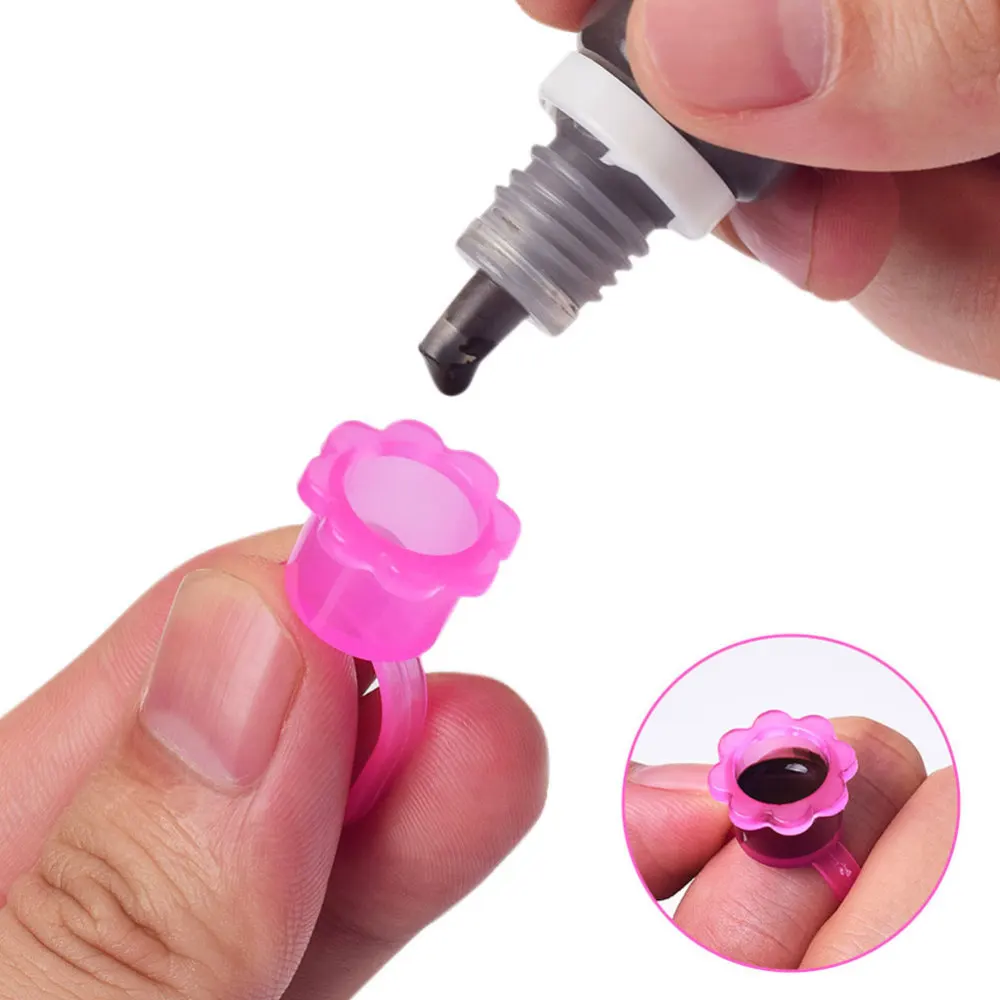 

100pcs Eyelash Glue Ring Cup Makeup Embroidery Tattoos Pigment Ring Container