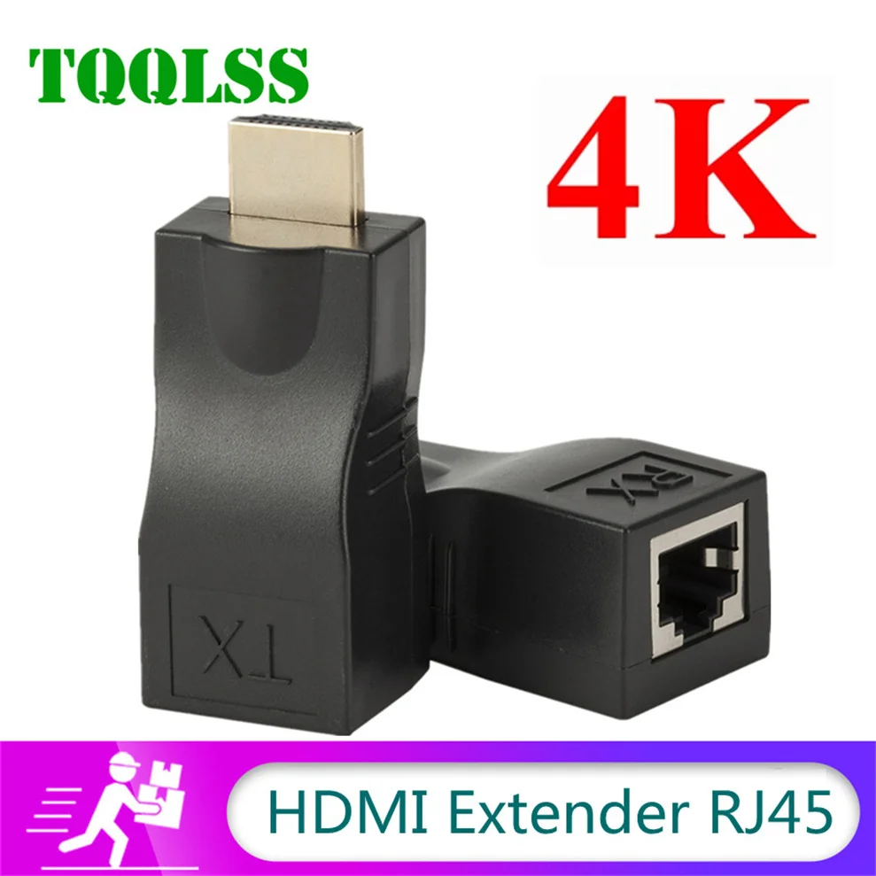 

TQQLSS 4K HDMI-compatible Extender Extension up to 30m Over CAT5e / 6 UTP LAN Ethernet Cable RJ45 Ports LAN Network