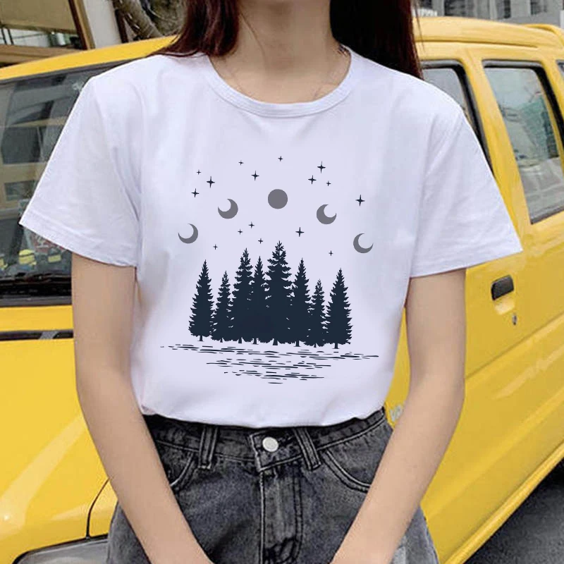 

Woman mountain Tree Printed Harajuku Summer Tshirts Casual Round Neck Short Slee Top Tee Shirt