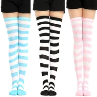 2020 hot new cute socks stockings womens japanese style blue white stripe knee socks legs socks cosplay anime womens socks
