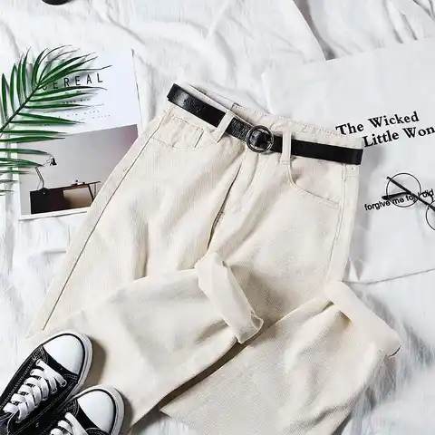 Woman Jeans Pants Spring And Autumn Beige Pants Women's Beige Loose High Waist Straight Jeans Pantalones Vaqueros Mujer