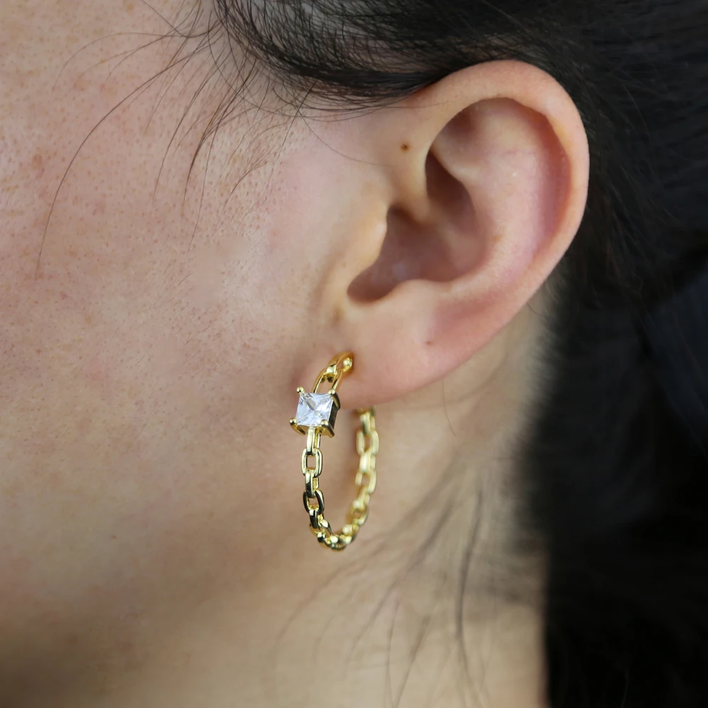 

2021 Hot Sale Gold Color Link Chain Earrings for Women Vintage Large 30mm Round Circle Huggie Earrings Fashion Jewelry Brincos