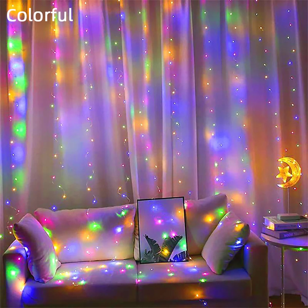Christmas Holiday LED Decoration Lights Fairy Bedroom String Garland Remote Lighting Curtain Lights With Remote Control images - 6