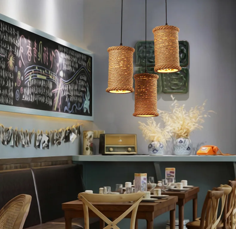 

American Country Loft Hemp Iron Rope Pendant Light Personality Retro Restaurant Bar Cafe Lamp lampen industrieel