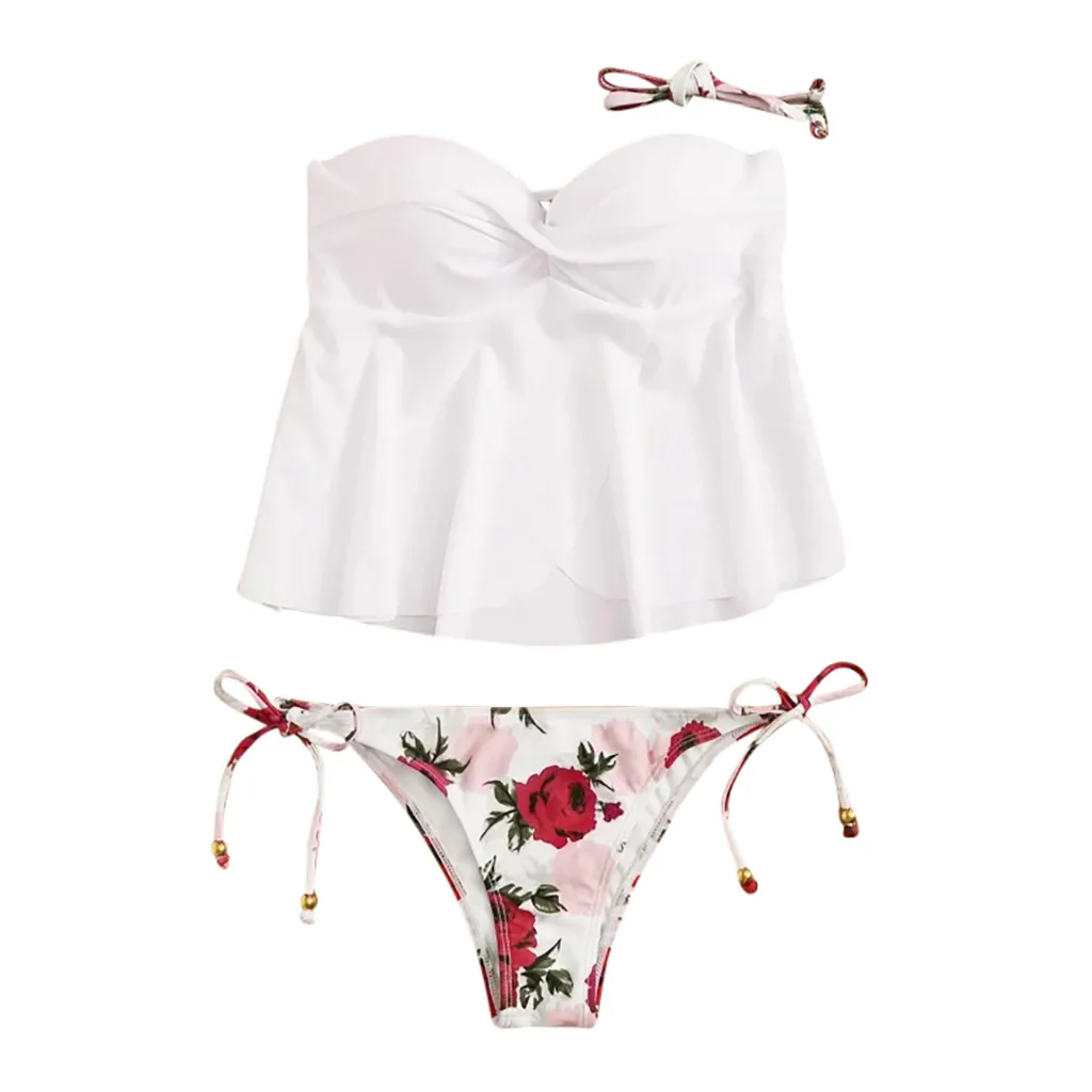 Женский купальник Kancoold из 2 предметов обтягивающий с цветочным принтом и чашками