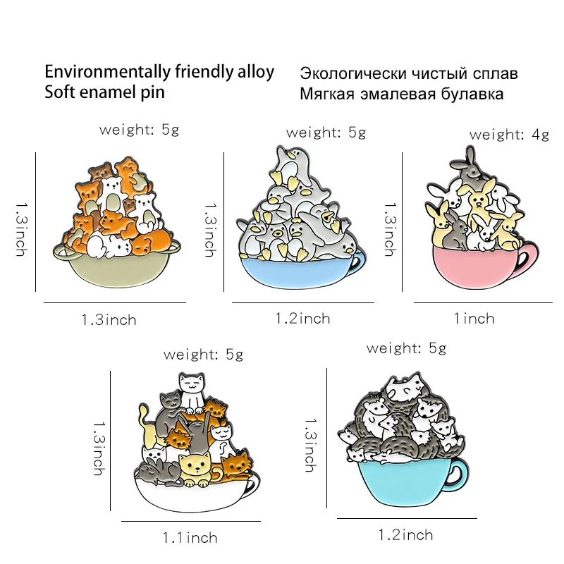 

Cute Animals Penguin Bear Cat Brooch Enamel Pin Bowl Eat Food Play Game Jewelry Jean Badge Gifts For Friends Mini animal brooch