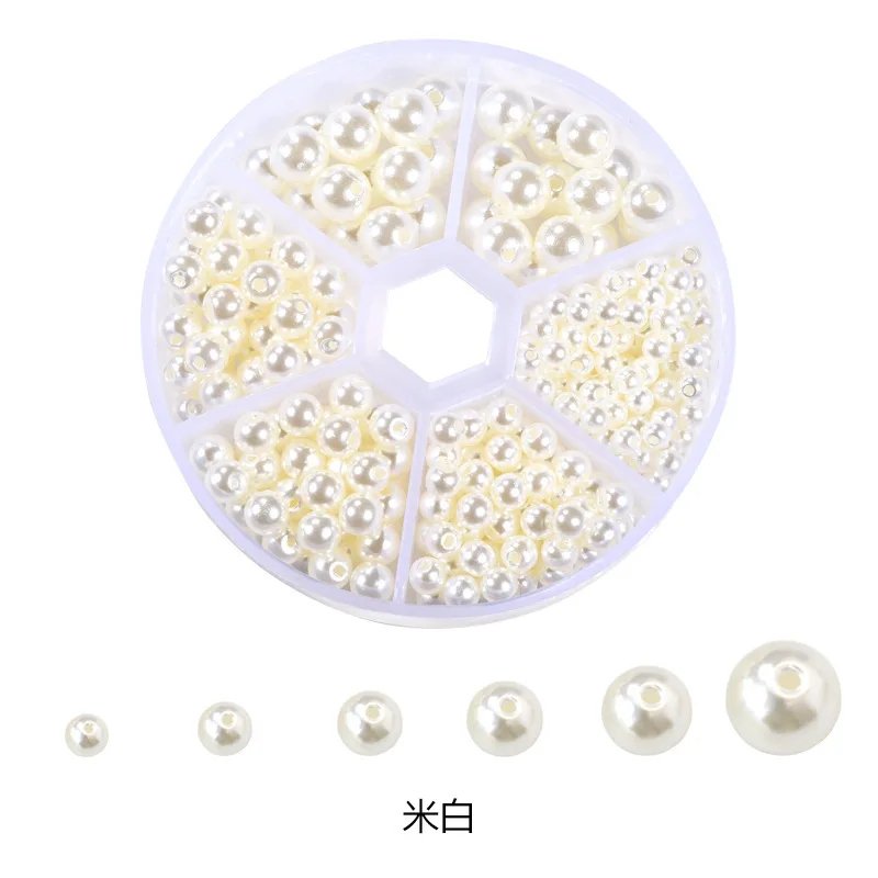 Набор бусин 4/5/6/8мм 320 шт. Белые круглые бусины из смолы ABS имитации жемчуга на подставке для ручной работы и ремесла.