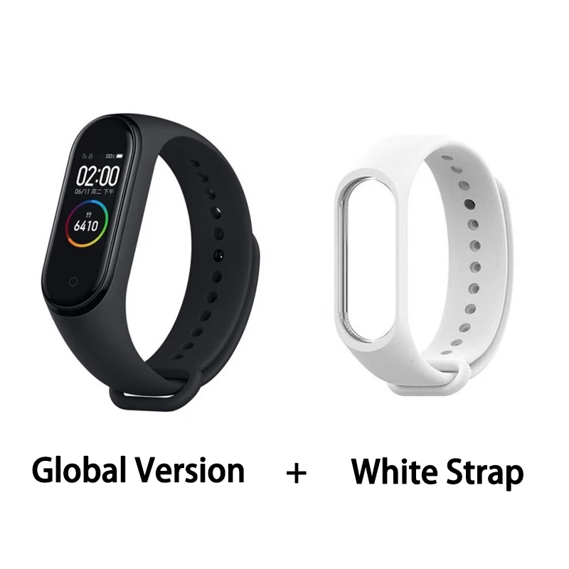 GB add white strap Xiaomi mi-браслет 4 сердечного ритма фитнес цветной сенсорный экран mi Band 4 умный Браслет 135 мАч Bluetooth 5,0 музыкальный браслет - Цвет: GB add white strap