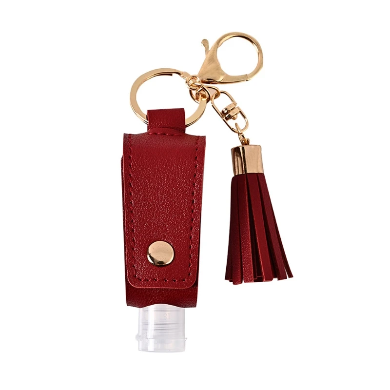 

30ml Portable Empty Hand Sanitize Bottle with Tassels Leather Keychain Holder A0NC